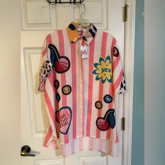 Yolly better late than Italy button up colorful $118 casual spring boutique boho - Picture 9 of 9